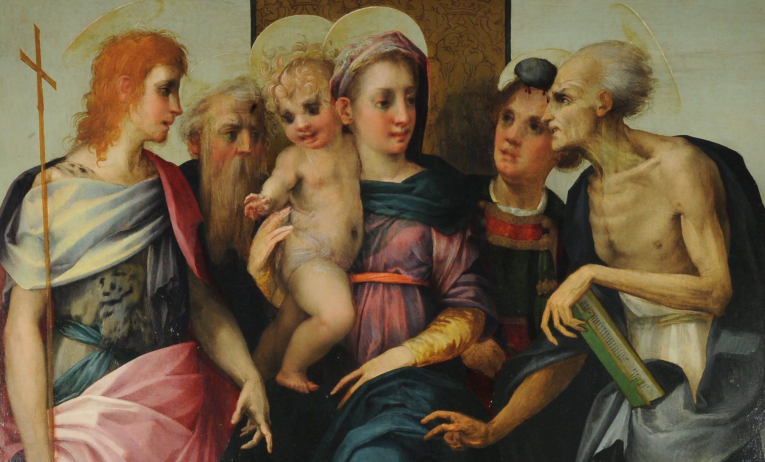 Rosso Fiorentino, Thronende Madonna mit Jesuskind und vier Heiligen (La pala dello spedalingo di Santa Maria Nuova) | Detailaufnahme, 1518, Florenz, Galleria degli Uffizi.